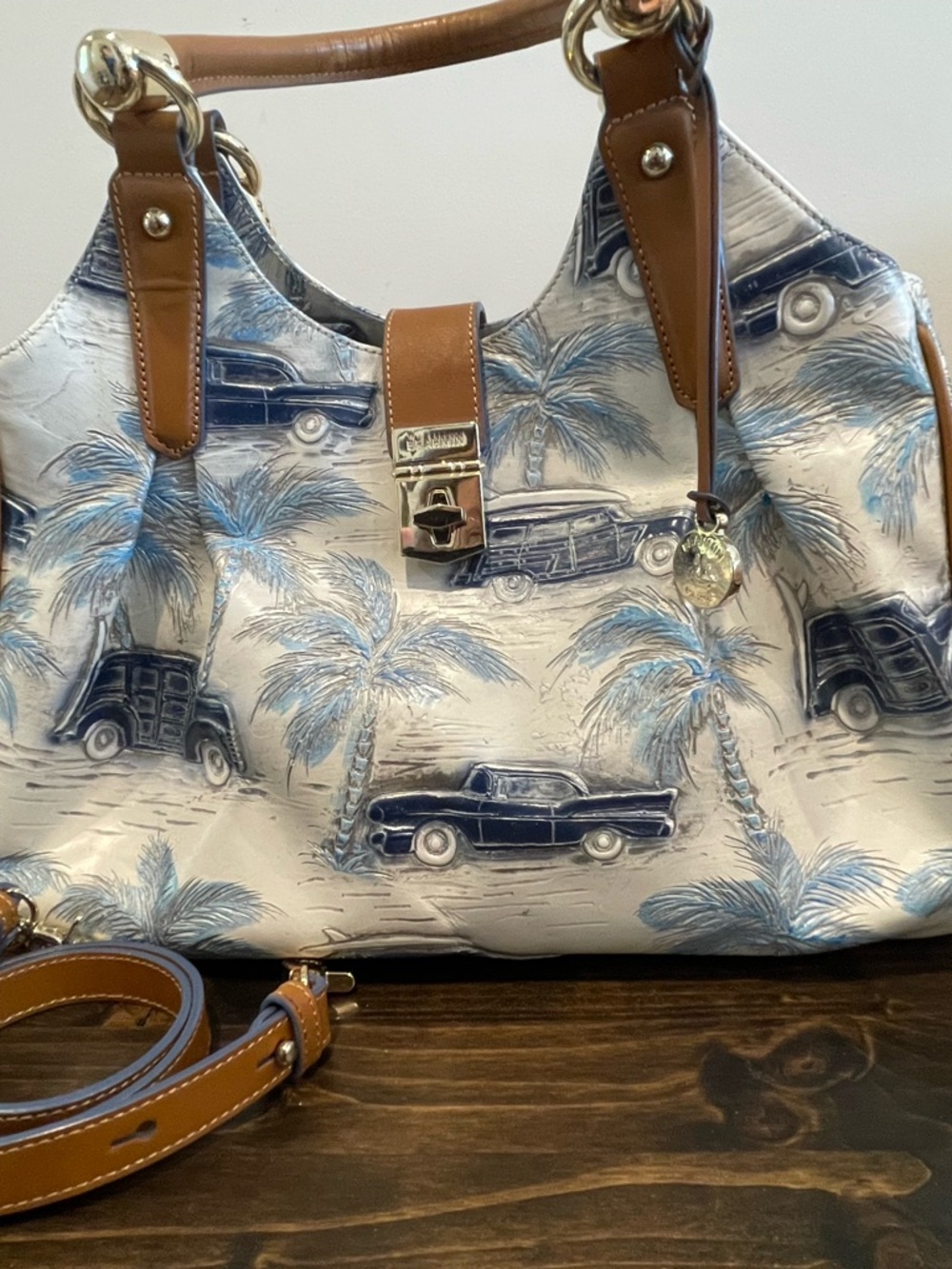 Brahmin Blue & White Copa Cabana Satchel- Retired Print